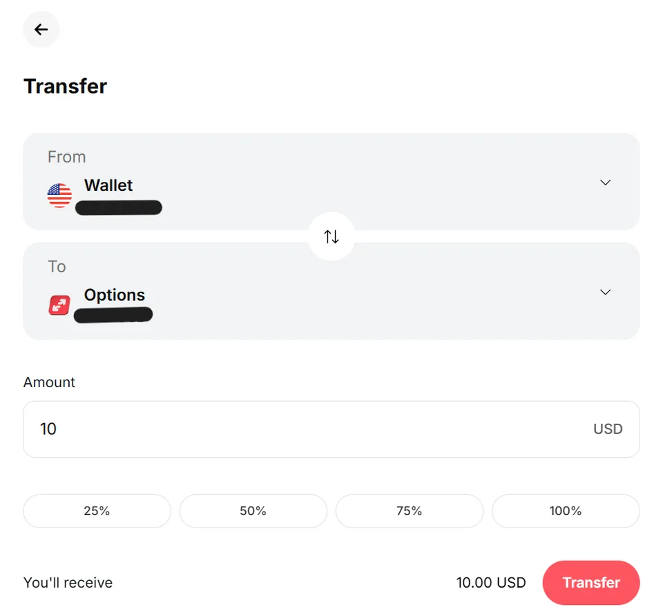Wallet → Options